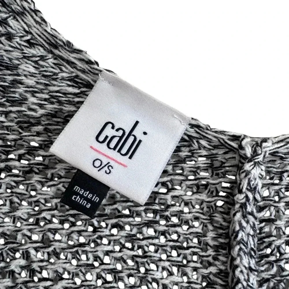 CAbi Style# 3361 Pepper Cape Poncho Shawl Sweater With Fringe Black White - Picture 9 of 11